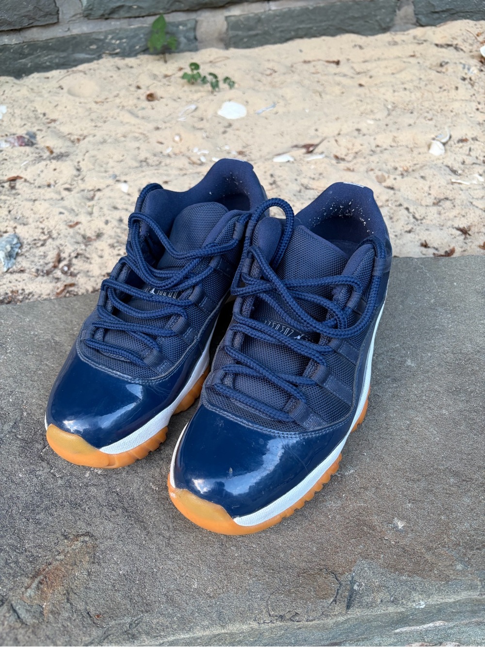 Jordan Navy and Gum-sole Low-Top Sneakers